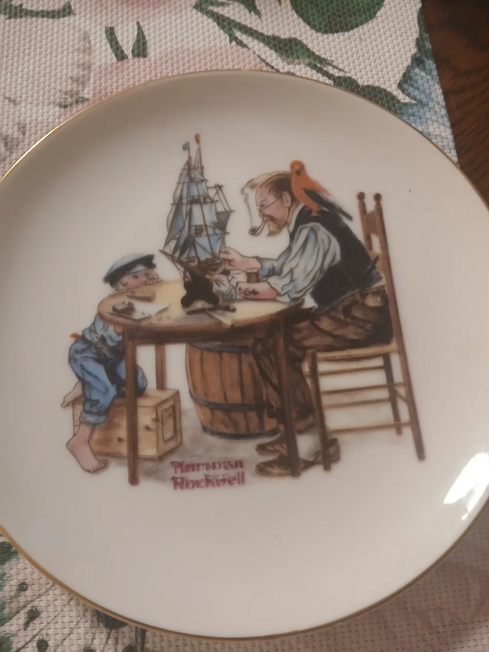 Norman Rockwell Decorative Collector Plate - White with Gold Trim